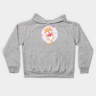 Cute Shiba Inu With Heart Kids Hoodie